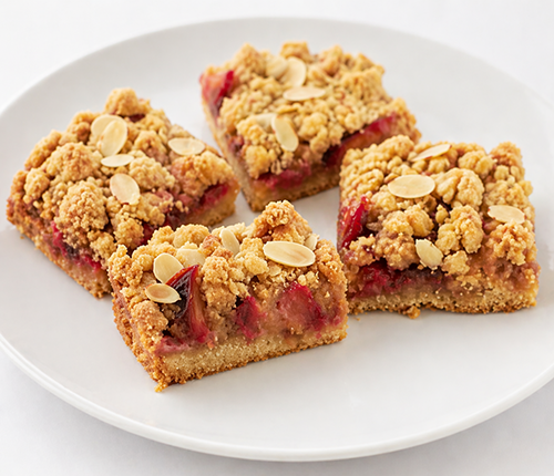Plum and almond crumble slice