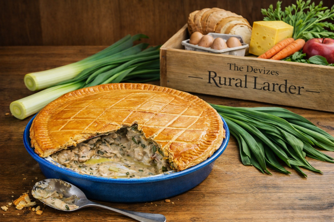 Wild garlic, chicken & leek pie