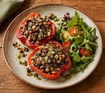 Mushroom, walnut and tomato baked peppers